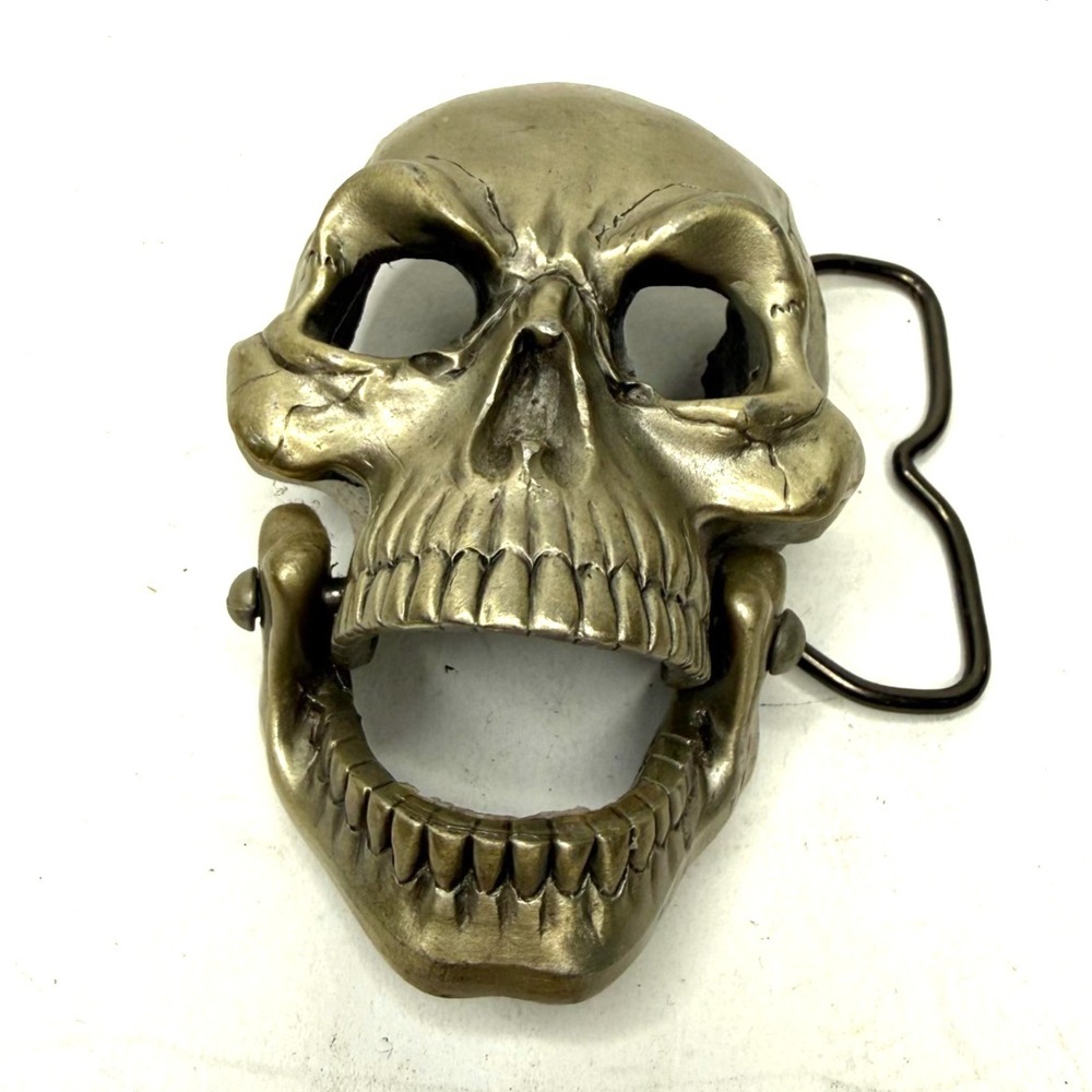 1996 "SKULL" PEWTER Silver Belt Buckle W/Movable Jaw by GREAT AMERICAN Products